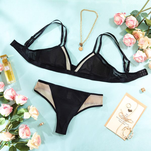 Cross-border  Retro Bikini Sexy Hollow-out Deep V Wireless Comfortable  Bra and Underwear Set - Image 6
