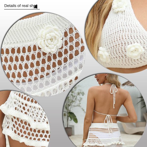 Bikini Crochet Two-Piece Set Hooked Medium Stretch Swimsuit Beach Cover-Up Suit - Image 2