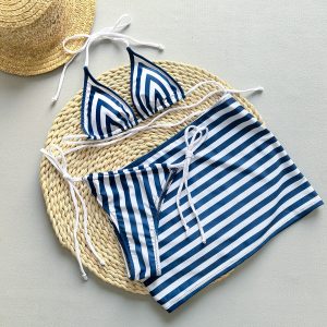 Three-Piece Bikini Sexy Striped Separated Women's Swimsuit Set