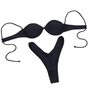 Bikini Swimsuit for Women Sexy Separate Solid Color Woven Strap Swimwear