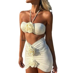 Three-Piece Bikini Set  Flowers Separated Women's Swimsuit