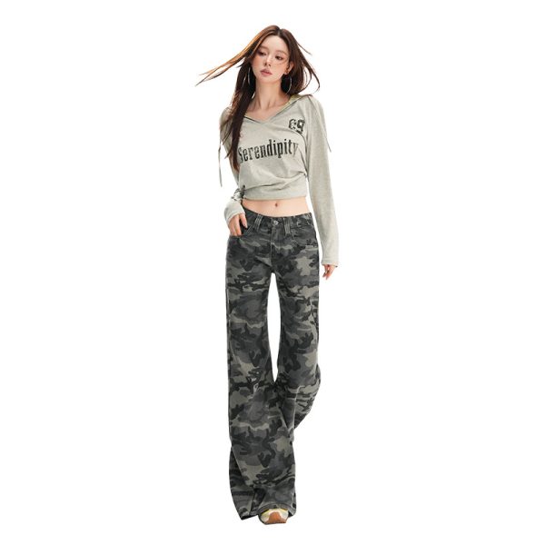 Women's Camouflage Flared Jeans  Low Waist  Pants - Image 6