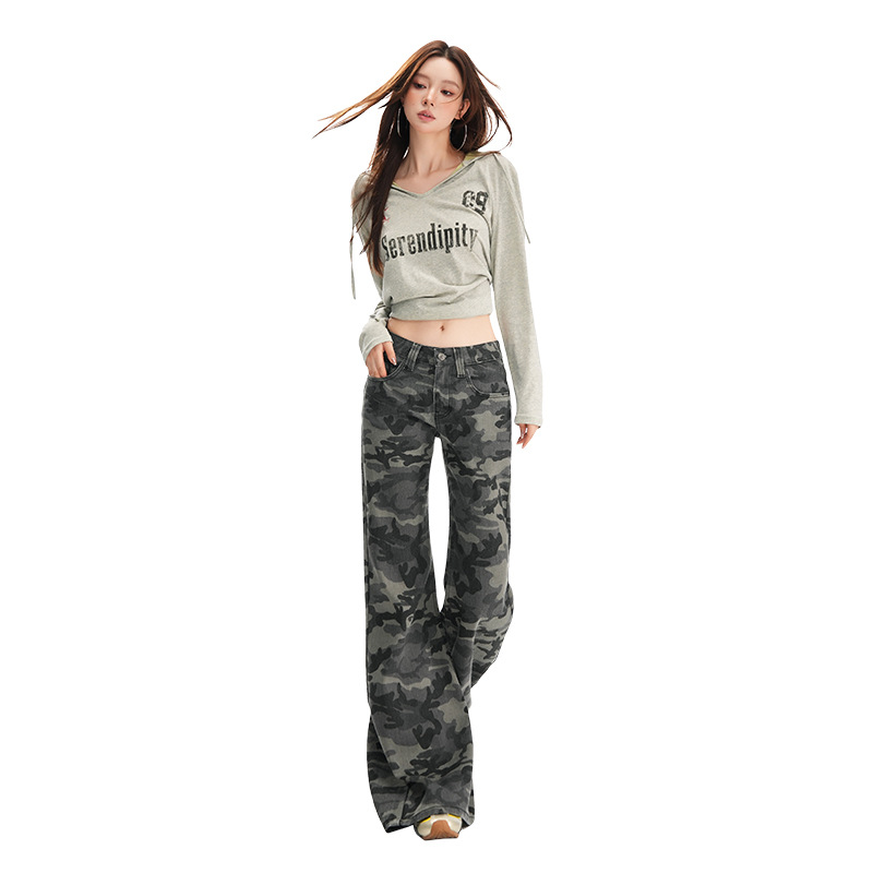 Women's Camouflage Flared Jeans  Low Waist  Pants - Image 6
