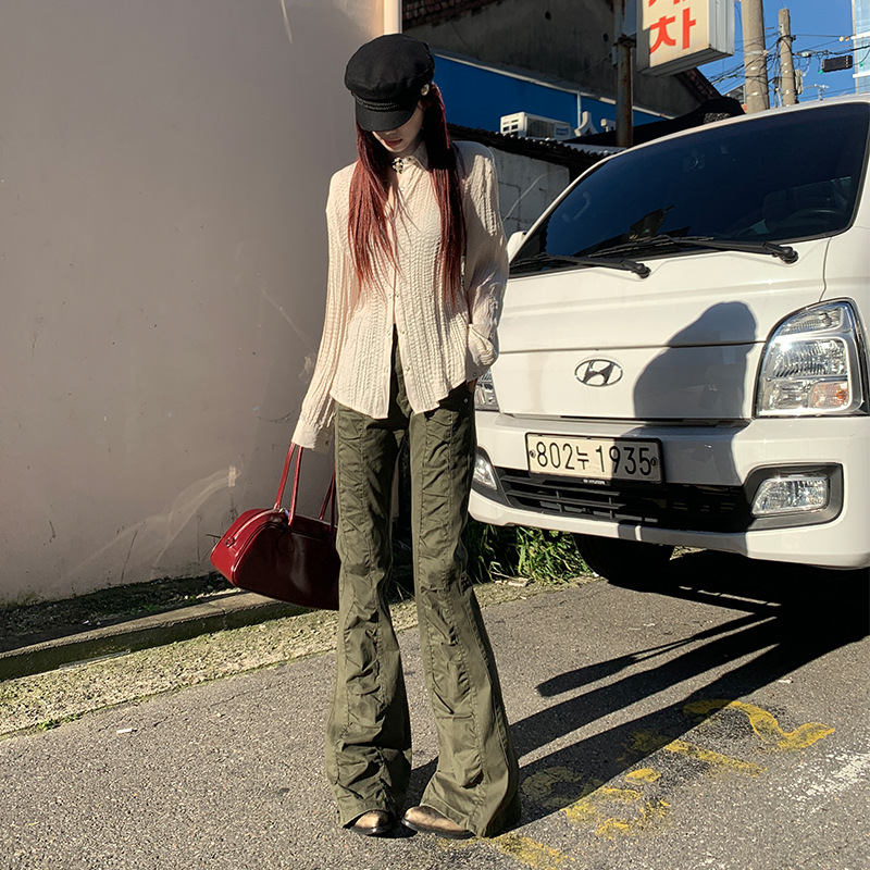 Women's Pants Spicy Girl Flare Casual Trousers Low Waist Slim Floor-Length Pants - Image 4