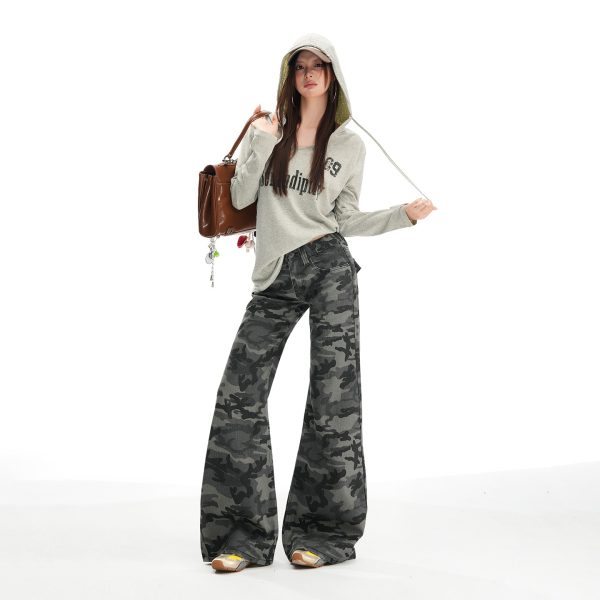 Women's Camouflage Flared Jeans  Low Waist  Pants - Image 3