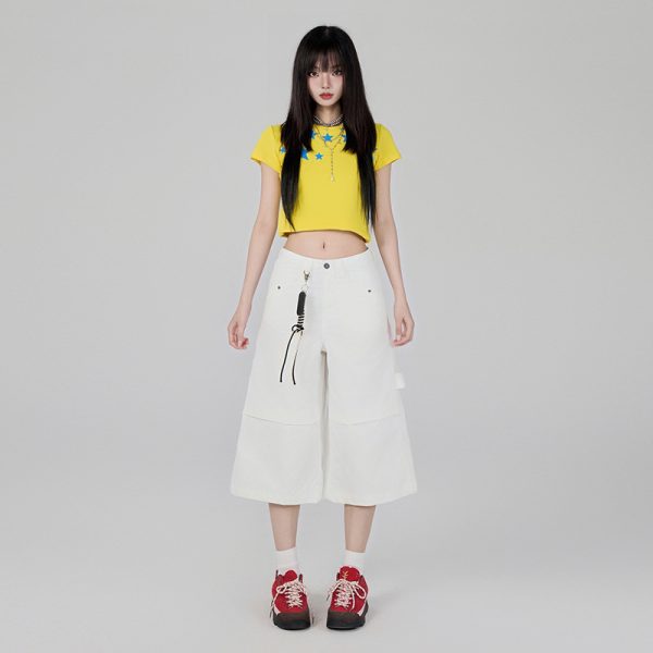 Loose Cargo 7/8 Denim Pants for Women, Summer Casual Straight Leg Jeans - Image 4