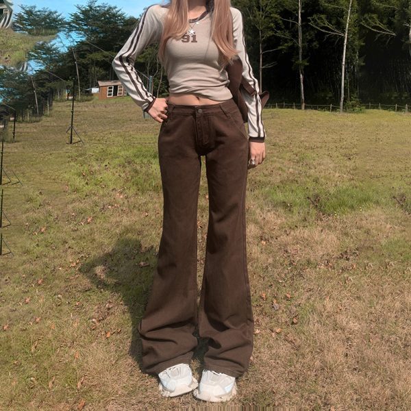 Women's Low-Waist Flared Jeans Slim Fit Winter Floor-Length Trousers - Image 4