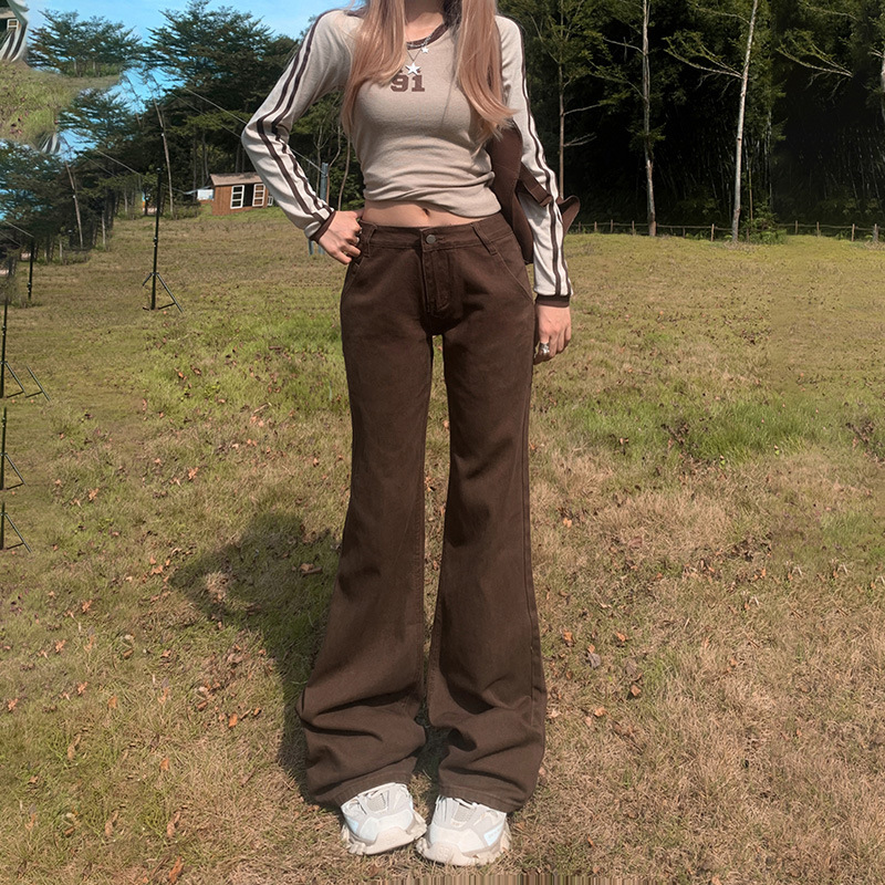 Women's Low-Waist Flared Jeans Slim Fit Winter Floor-Length Trousers - Image 4