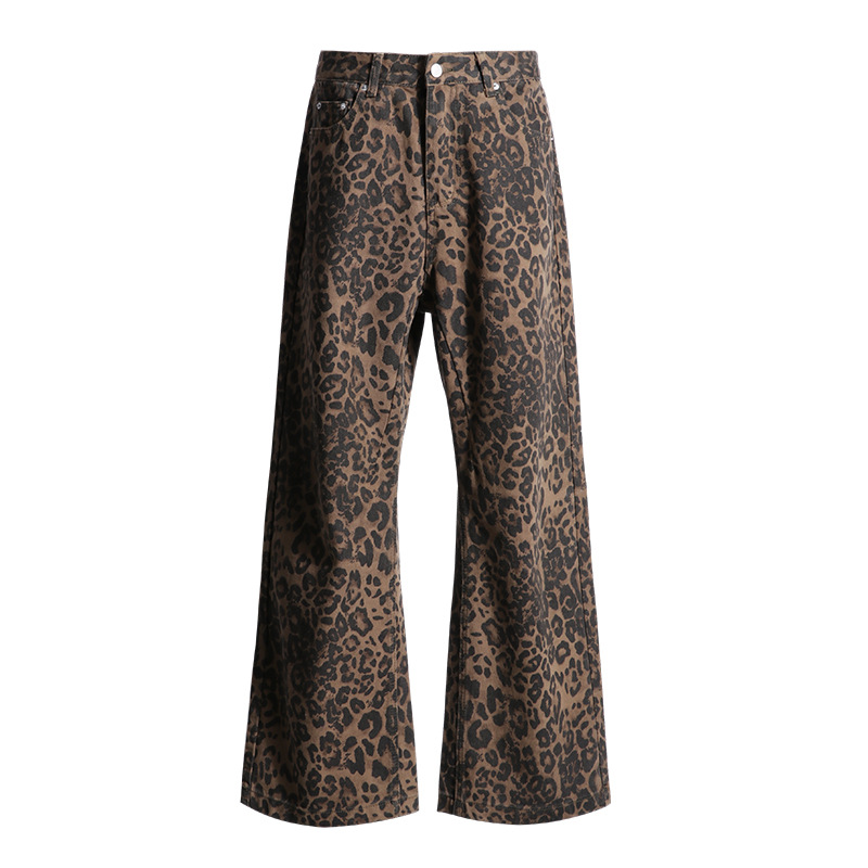 Women's Straight Print Jeans Wide Leg Loose Female Vintage Casual Pants
