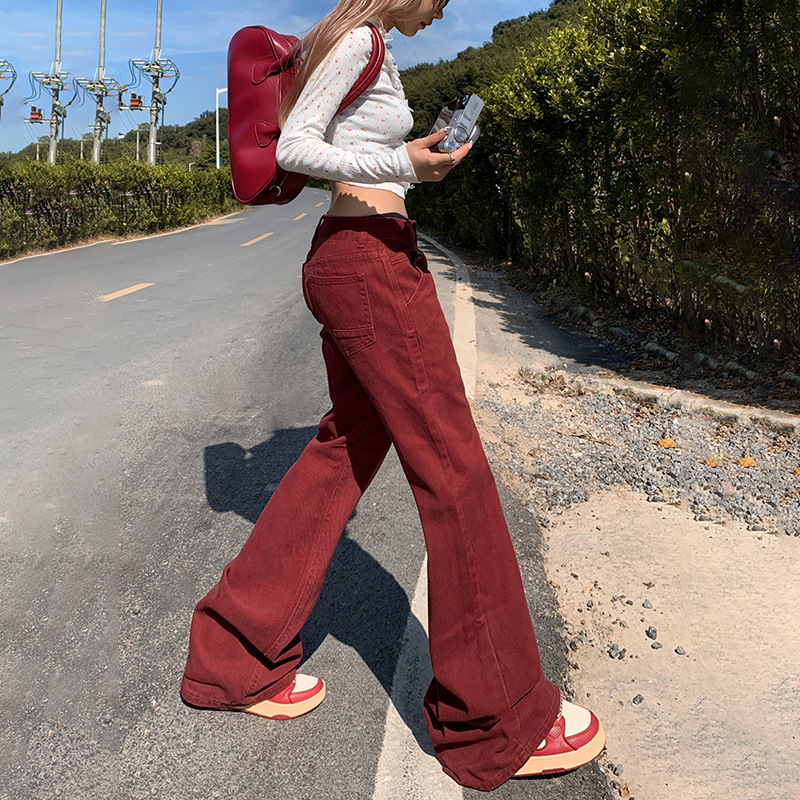 Women's Low-Waist Flared Jeans Slim Fit Winter Floor-Length Trousers - Image 3