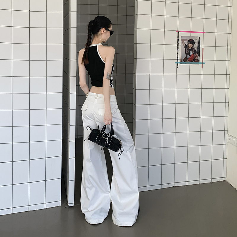 White Wide-Leg Casual Pants Light Weight High Waist Long Length Trousers for Tall Women - Image 4