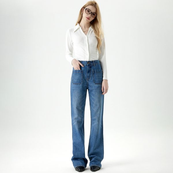 Loose Drape Straight Leg Jeans Women High Waist Slimming Wide Leg Floor-Length Pants - Image 4