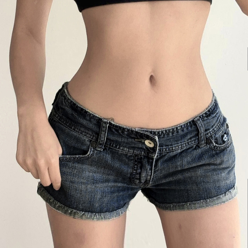 Retro washed blue low waisted denim shorts - Image 2