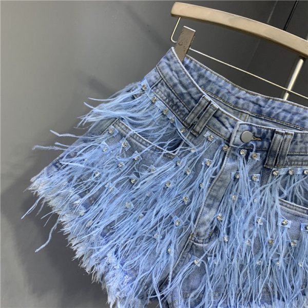 Tassel studded diamond washed denim shorts - Image 4