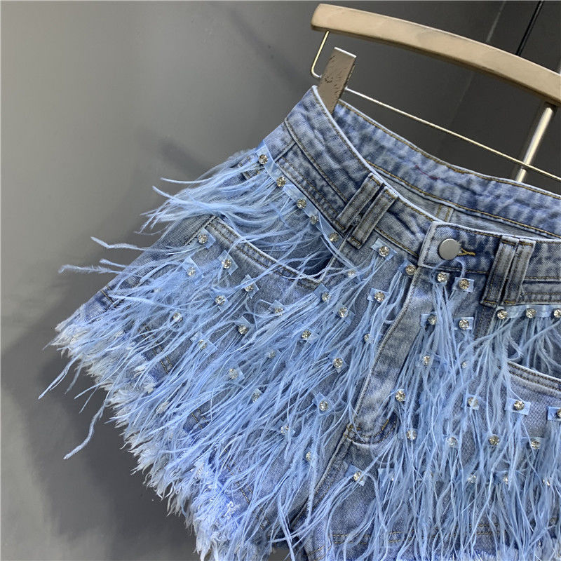 Tassel studded diamond washed denim shorts - Image 4