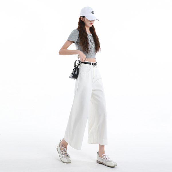 Light Blue Jeans for Women Summer Loose Straight Leg Cropped Ice Silk Wide Leg Pants - Image 7