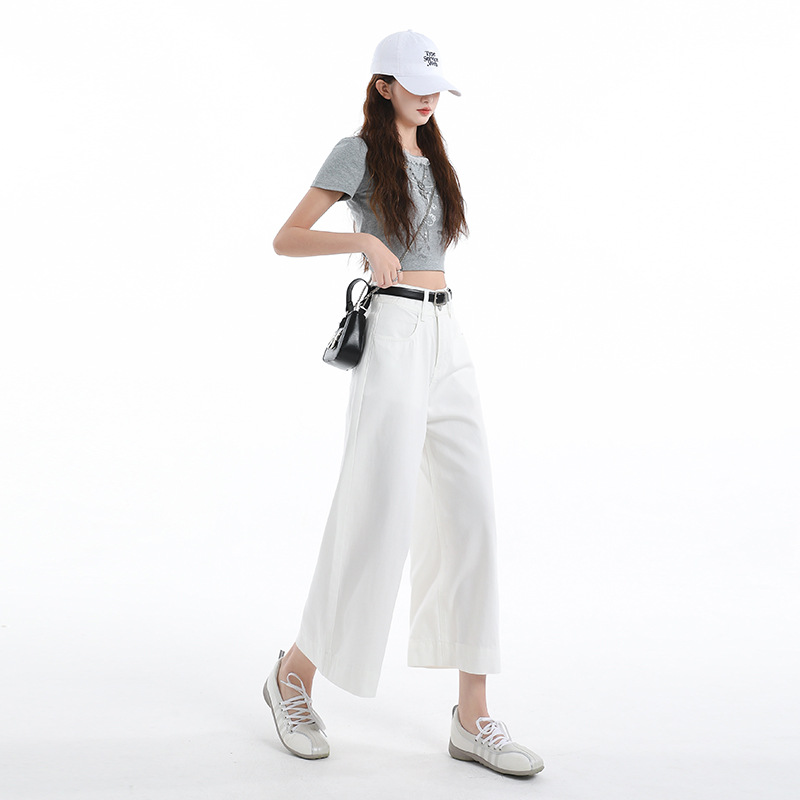Light Blue Jeans for Women Summer Loose Straight Leg Cropped Ice Silk Wide Leg Pants - Image 7