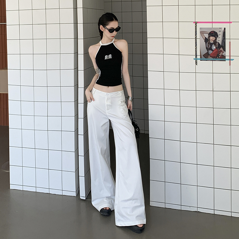 White Wide-Leg Casual Pants Light Weight High Waist Long Length Trousers for Tall Women - Image 2