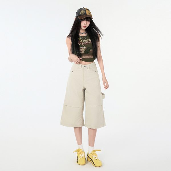 Loose Cargo 7/8 Denim Pants for Women, Summer Casual Straight Leg Jeans - Image 3