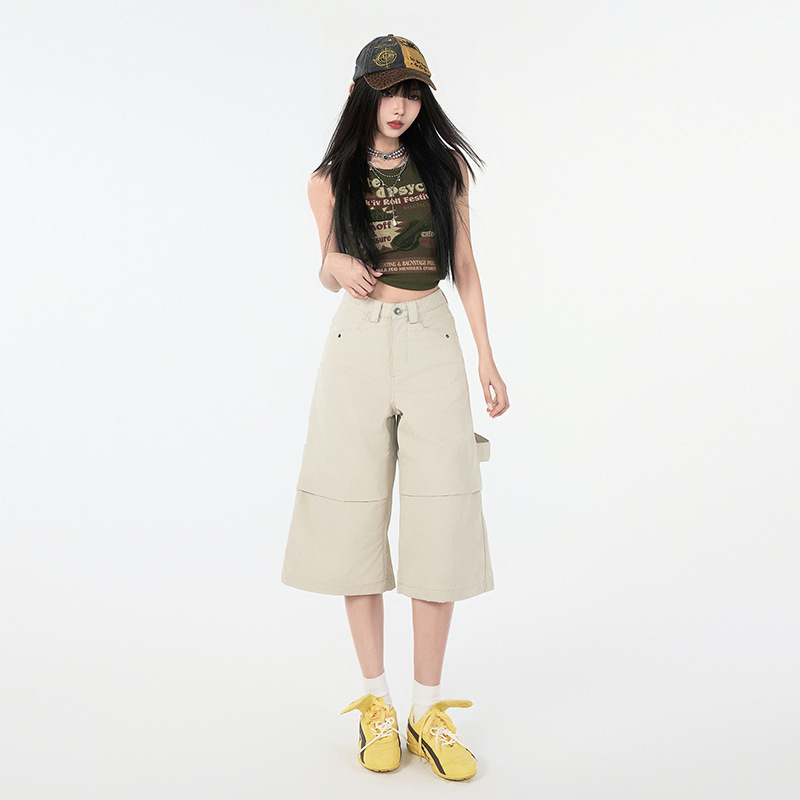 Loose Cargo 7/8 Denim Pants for Women, Summer Casual Straight Leg Jeans - Image 3