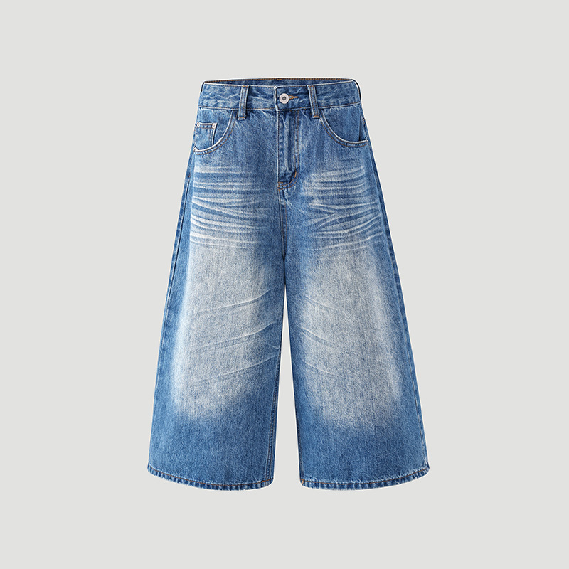 Design Creased 7/8 Length Jeans Women Summer Loose Wide-Leg Casual Lazy Mid-Length Pants - Image 7