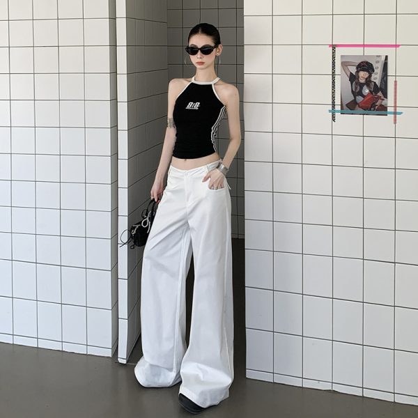 White Wide-Leg Casual Pants Light Weight High Waist Long Length Trousers for Tall Women - Image 3