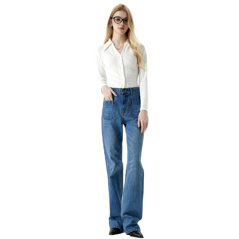 Loose Drape Straight Leg Jeans Women High Waist Slimming Wide Leg Floor-Length Pants - Image 5