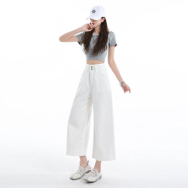 Light Blue Jeans for Women Summer Loose Straight Leg Cropped Ice Silk Wide Leg Pants - Image 5