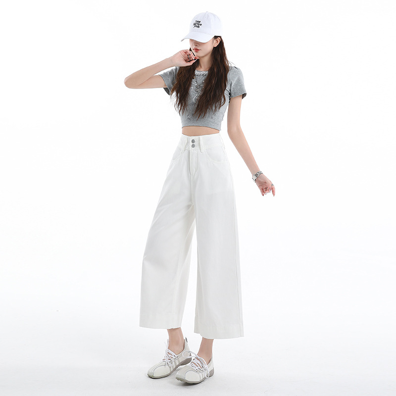 Light Blue Jeans for Women Summer Loose Straight Leg Cropped Ice Silk Wide Leg Pants - Image 5