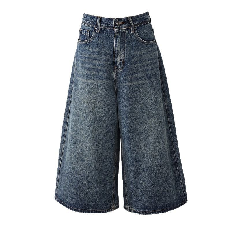 High-Waisted Loose Wide-Leg Pants Flowy Versatile Cropped Straight-Leg Jeans for Women - Image 6
