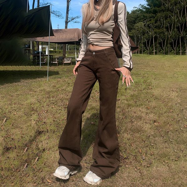 Women's Low-Waist Flared Jeans Slim Fit Winter Floor-Length Trousers - Image 5