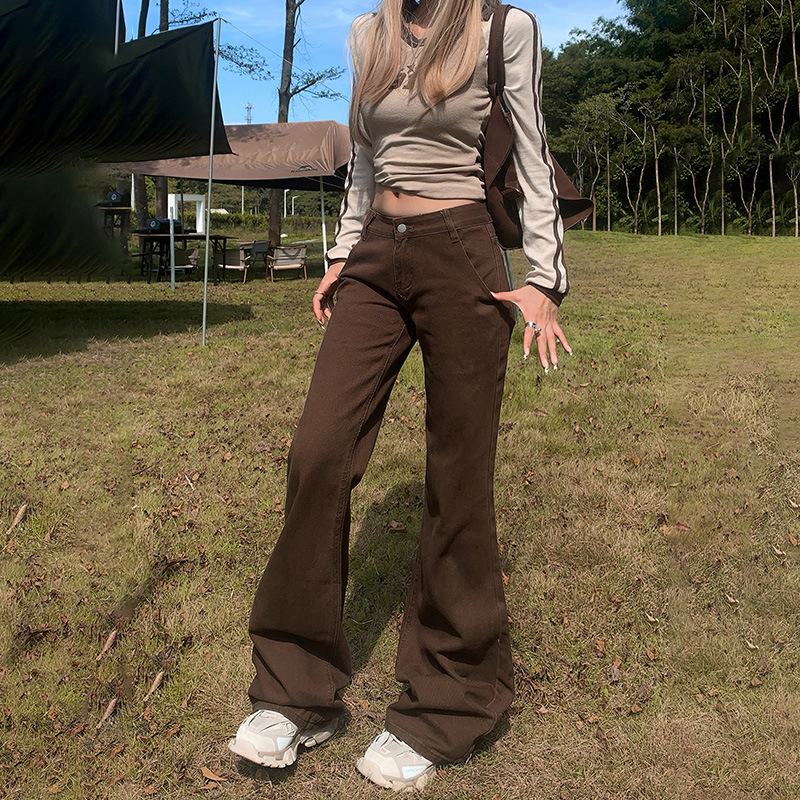 Women's Low-Waist Flared Jeans Slim Fit Winter Floor-Length Trousers - Image 5