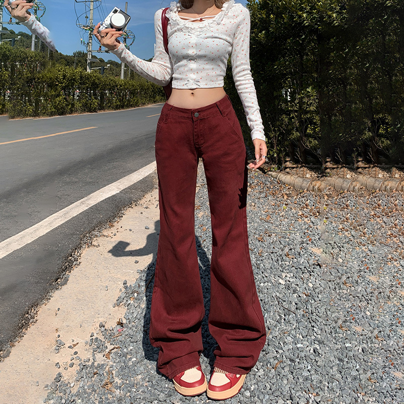 Women's Low-Waist Flared Jeans Slim Fit Winter Floor-Length Trousers - Image 2