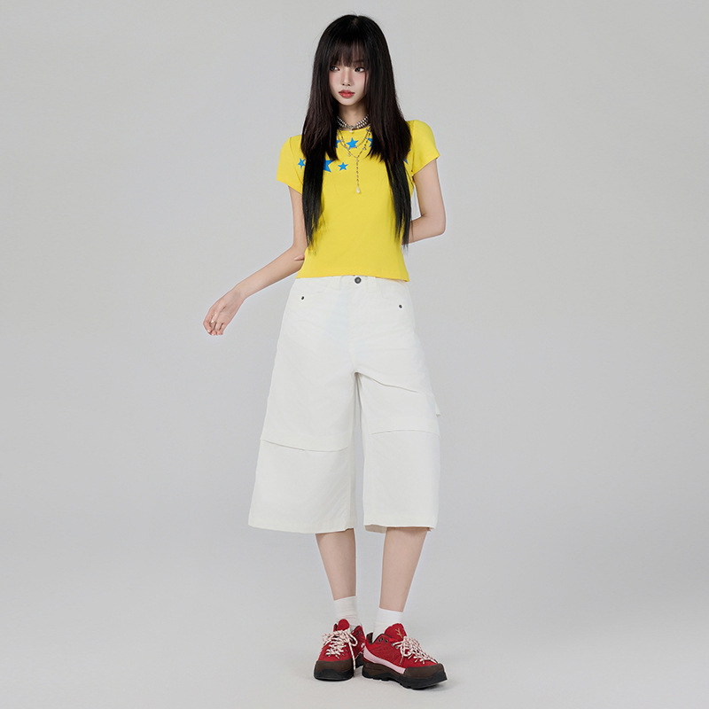 Loose Cargo 7/8 Denim Pants for Women, Summer Casual Straight Leg Jeans - Image 5