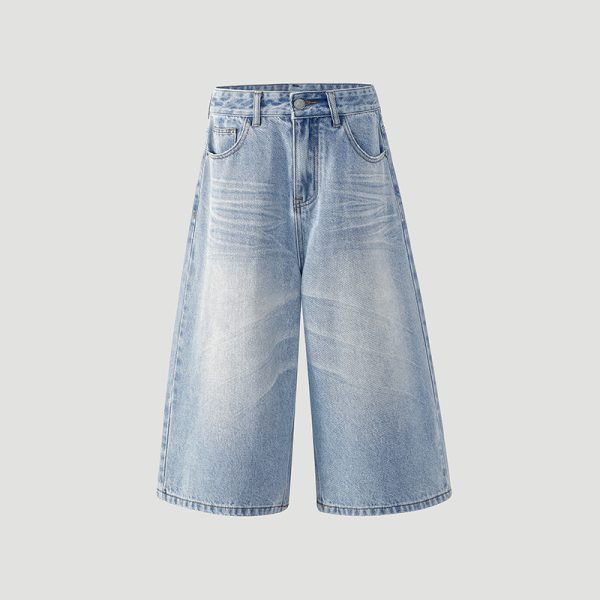 Design Creased 7/8 Length Jeans Women Summer Loose Wide-Leg Casual Lazy Mid-Length Pants