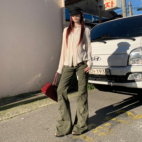 Women's Pants Spicy Girl Flare Casual Trousers Low Waist Slim Floor-Length Pants - Image 3