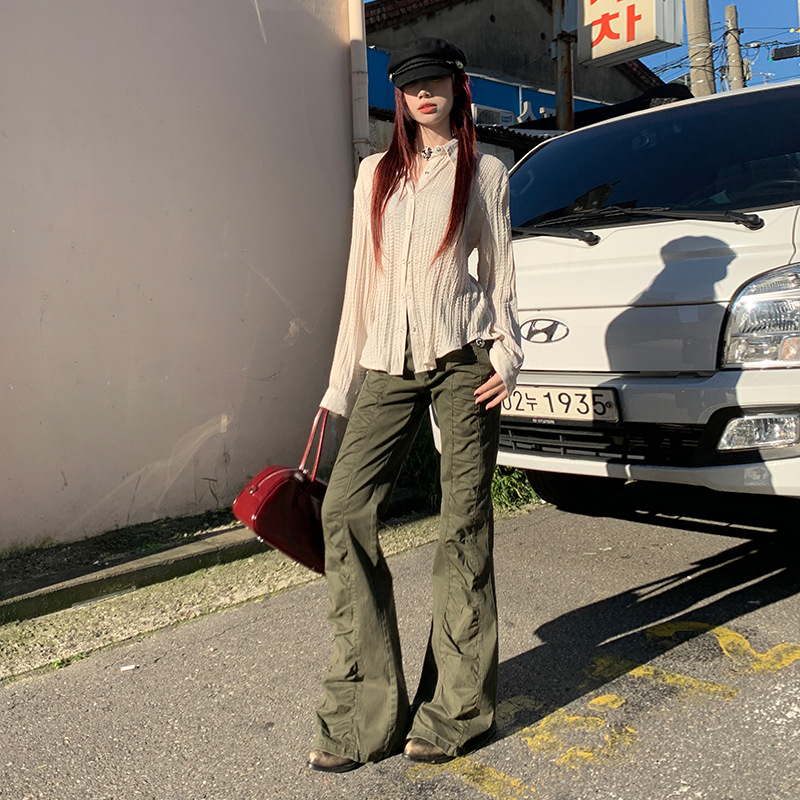 Women's Pants Spicy Girl Flare Casual Trousers Low Waist Slim Floor-Length Pants - Image 3