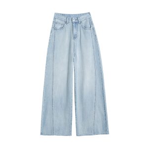 552572373 Women's Tencel Lyocell Wide-Leg Jeans with High Waist and Splicing Straight Leg Long Pants