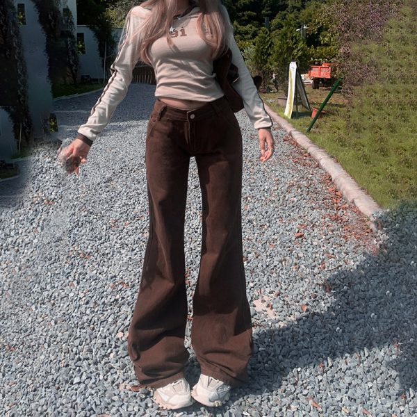 Women's Low-Waist Flared Jeans Slim Fit Winter Floor-Length Trousers - Image 6