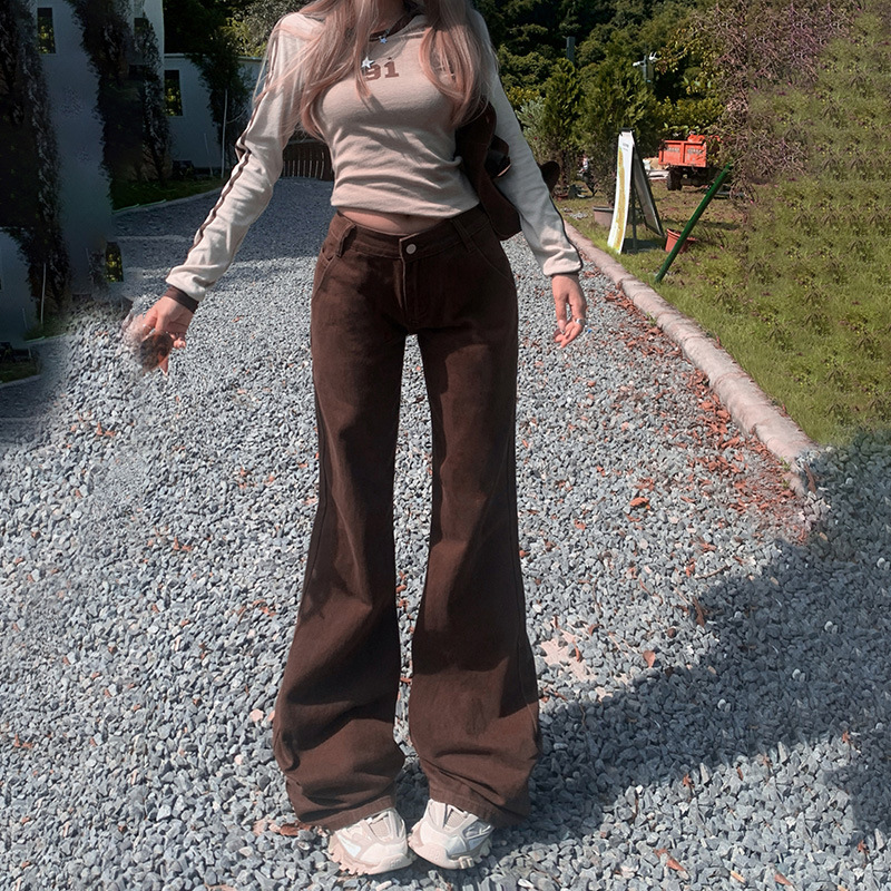 Women's Low-Waist Flared Jeans Slim Fit Winter Floor-Length Trousers - Image 6