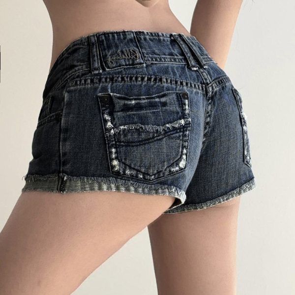 Retro washed blue low waisted denim shorts - Image 5