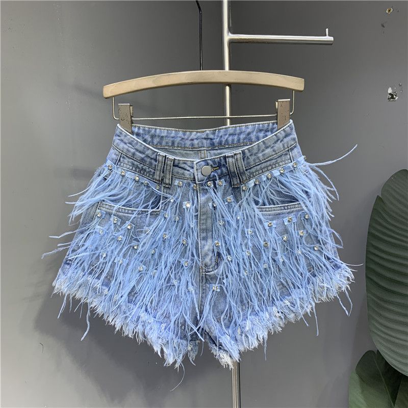 Tassel studded diamond washed denim shorts - Image 5