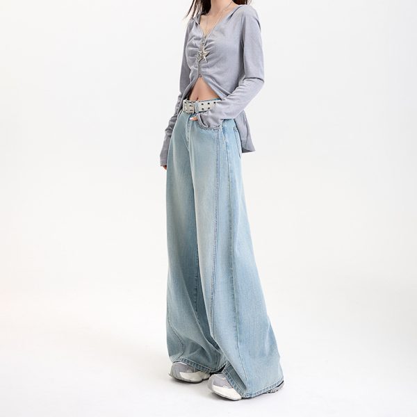 Women's Tencel Lyocell Wide-Leg Jeans with High Waist and Splicing Straight Leg Long Pants - Image 4
