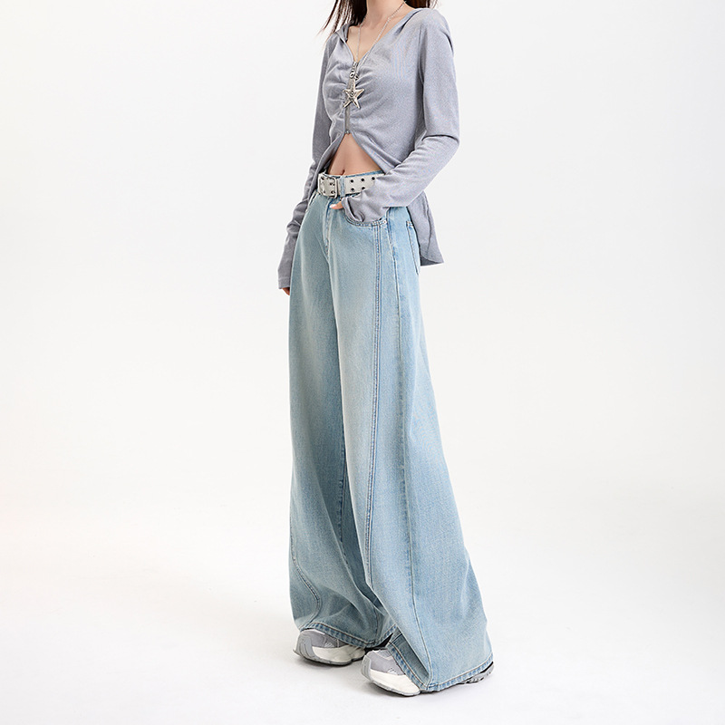Women's Tencel Lyocell Wide-Leg Jeans with High Waist and Splicing Straight Leg Long Pants - Image 4