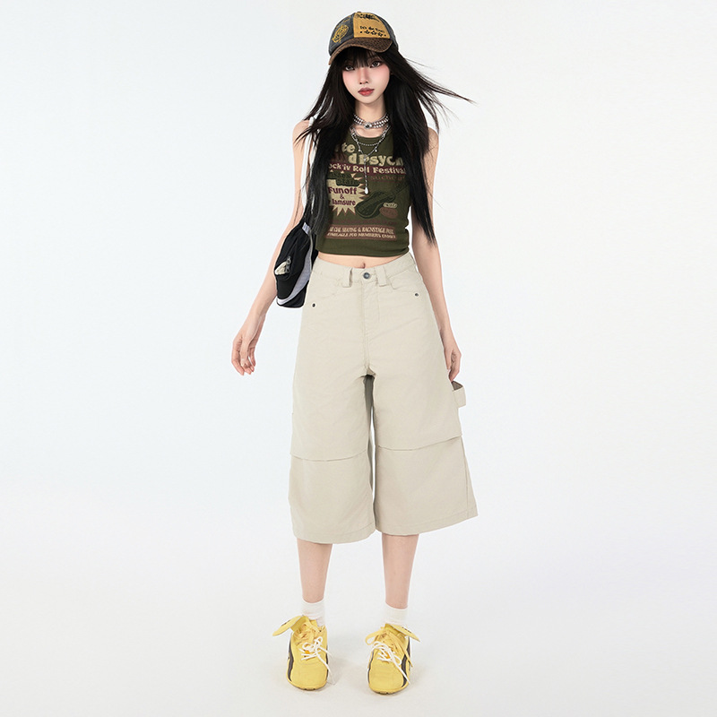 Loose Cargo 7/8 Denim Pants for Women, Summer Casual Straight Leg Jeans - Image 2