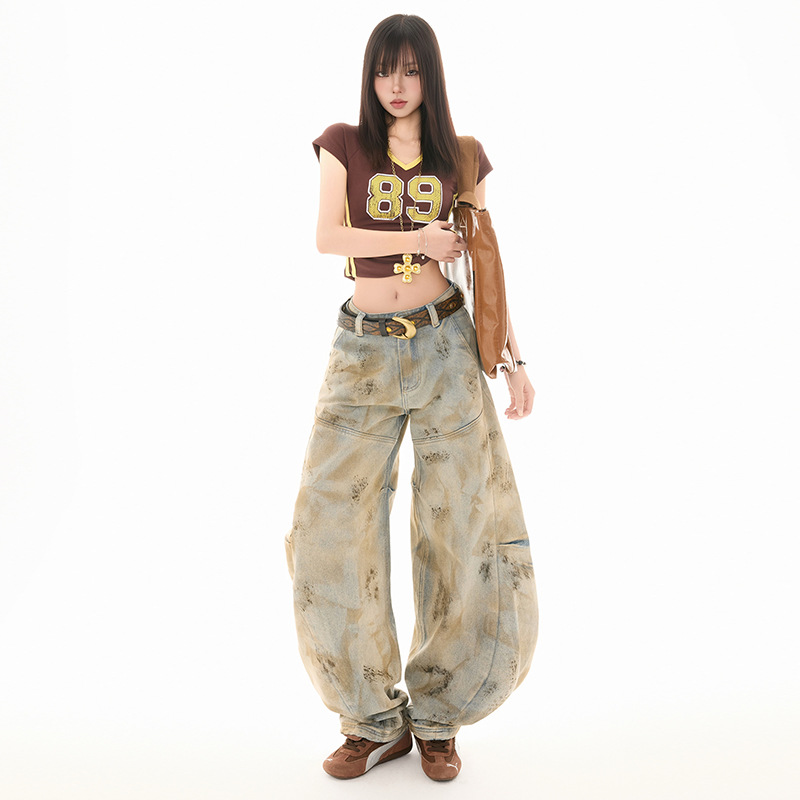 Women's Distressed Scythe Jeans Unique Design Loose Scythe Pants - Image 5