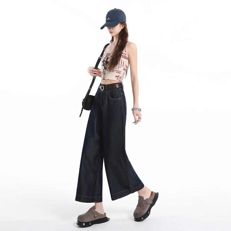 Light Blue Jeans for Women Summer Loose Straight Leg Cropped Ice Silk Wide Leg Pants - Image 4