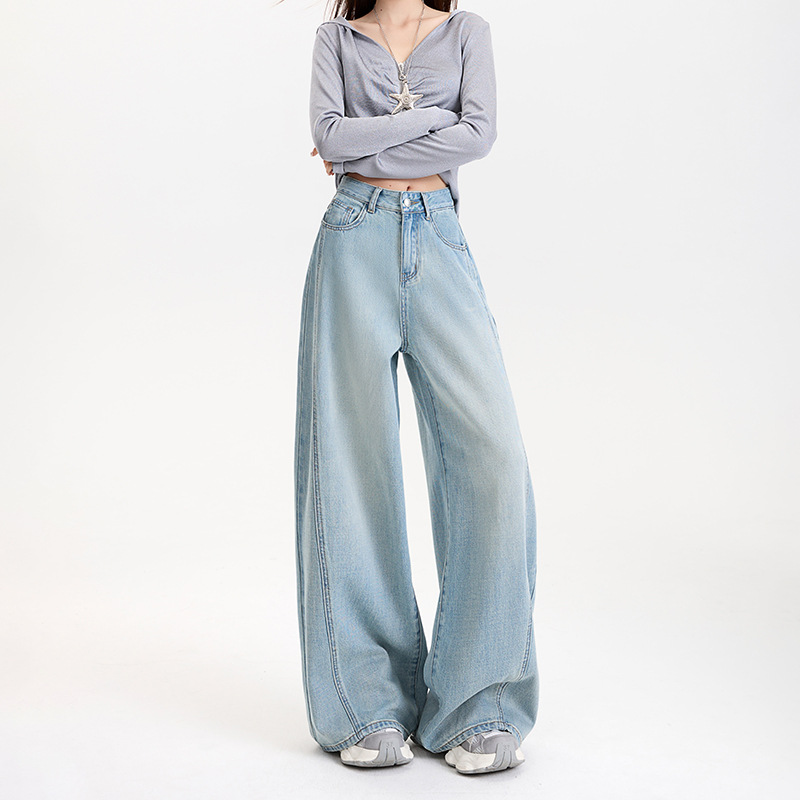 Women's Tencel Lyocell Wide-Leg Jeans with High Waist and Splicing Straight Leg Long Pants - Image 3