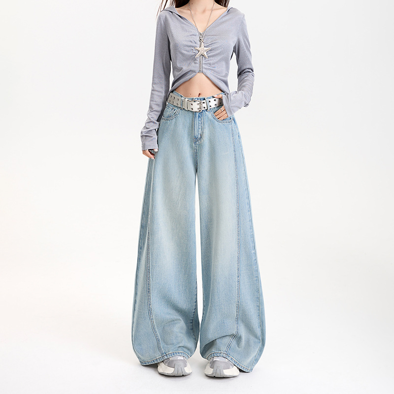 Women's Tencel Lyocell Wide-Leg Jeans with High Waist and Splicing Straight Leg Long Pants - Image 2