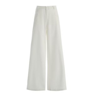 552572086 White Wide-Leg Casual Pants Light Weight High Waist Long Length Trousers for Tall Women